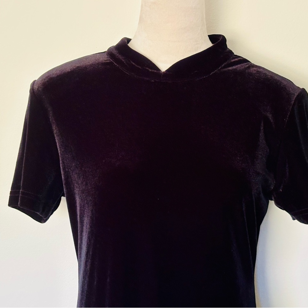 Vintage Teddi Evening Black Velour Maxi Dress With Faux Collar and Keyhole Back